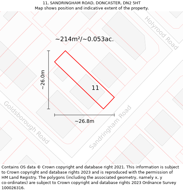 11, SANDRINGHAM ROAD, DONCASTER, DN2 5HT: Plot and title map