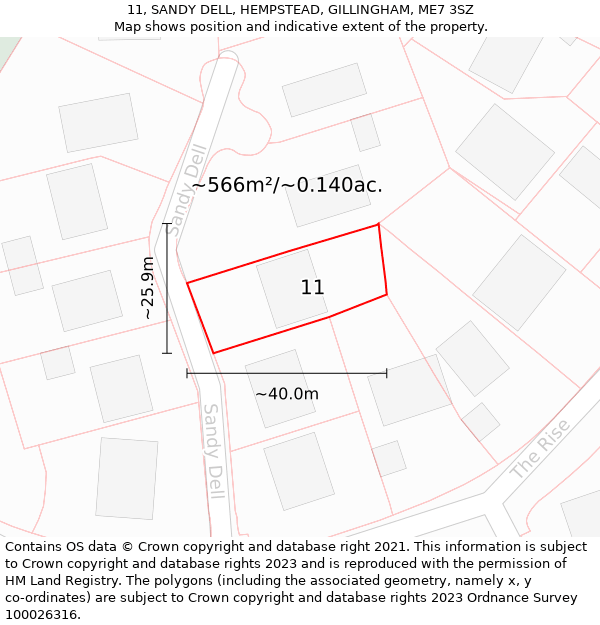 11, SANDY DELL, HEMPSTEAD, GILLINGHAM, ME7 3SZ: Plot and title map