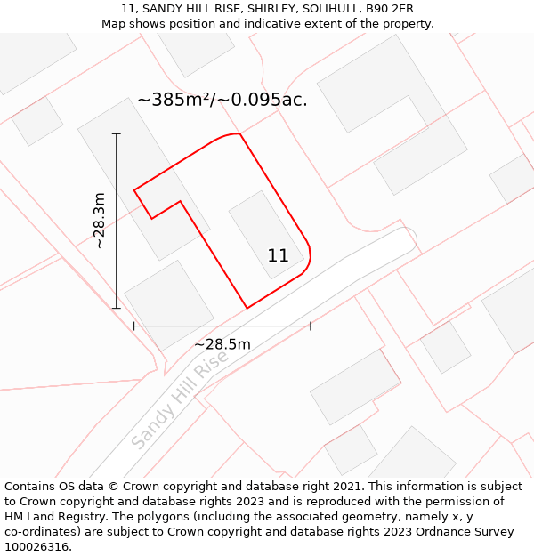 11, SANDY HILL RISE, SHIRLEY, SOLIHULL, B90 2ER: Plot and title map