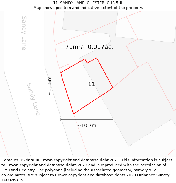 11, SANDY LANE, CHESTER, CH3 5UL: Plot and title map