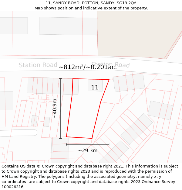 11, SANDY ROAD, POTTON, SANDY, SG19 2QA: Plot and title map