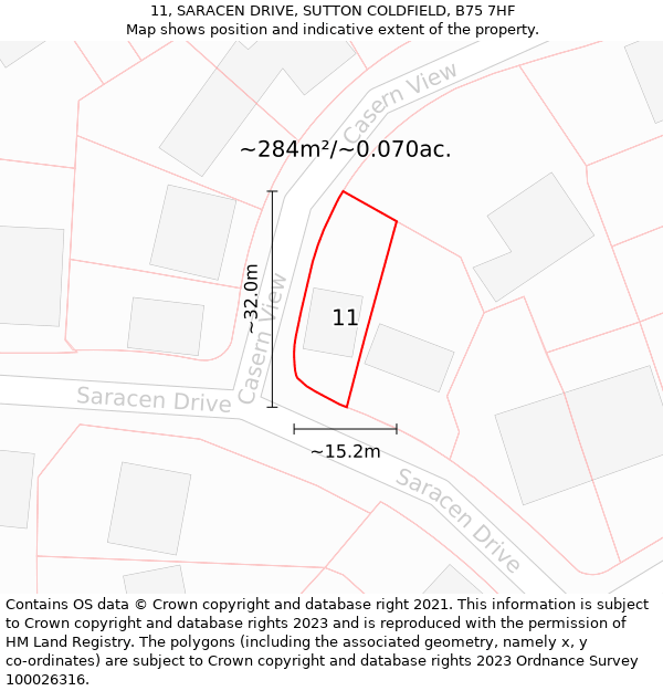 11, SARACEN DRIVE, SUTTON COLDFIELD, B75 7HF: Plot and title map