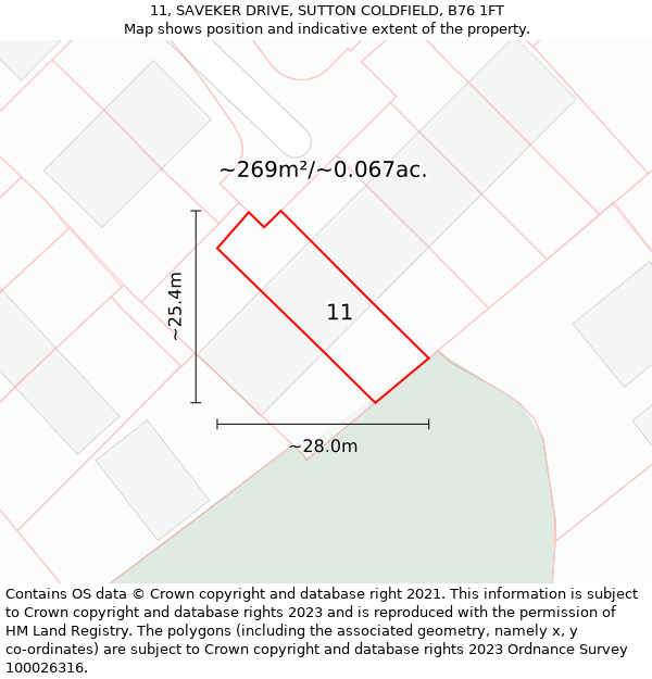 11, SAVEKER DRIVE, SUTTON COLDFIELD, B76 1FT: Plot and title map