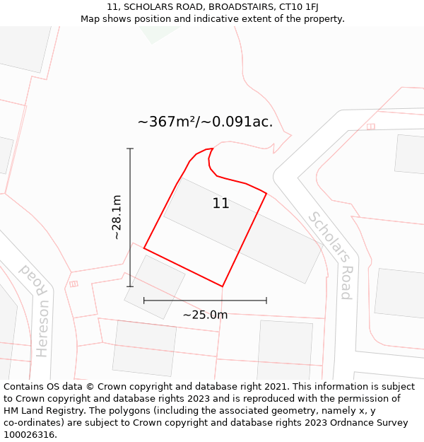 11, SCHOLARS ROAD, BROADSTAIRS, CT10 1FJ: Plot and title map