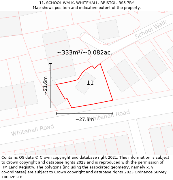 11, SCHOOL WALK, WHITEHALL, BRISTOL, BS5 7BY: Plot and title map