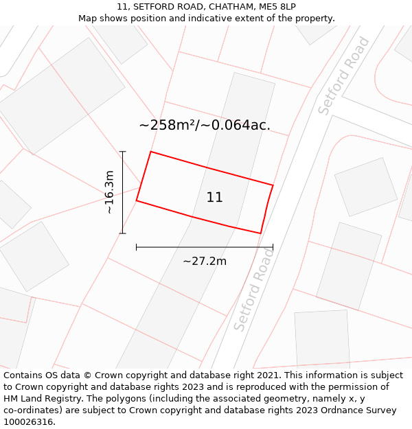 11, SETFORD ROAD, CHATHAM, ME5 8LP: Plot and title map