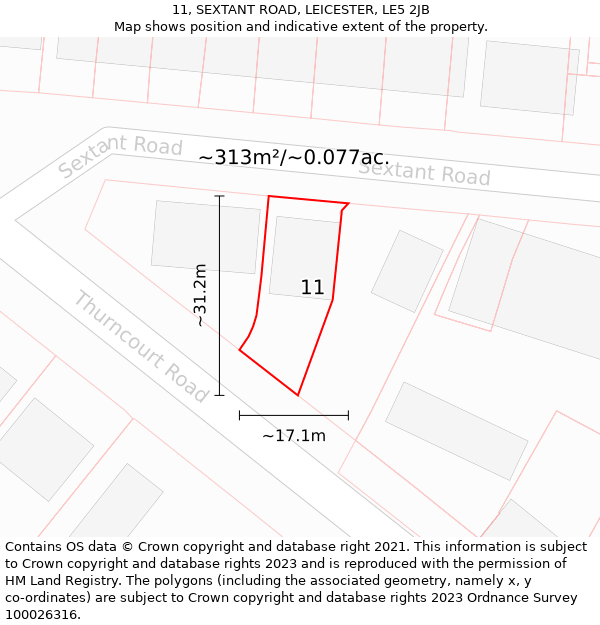 11, SEXTANT ROAD, LEICESTER, LE5 2JB: Plot and title map