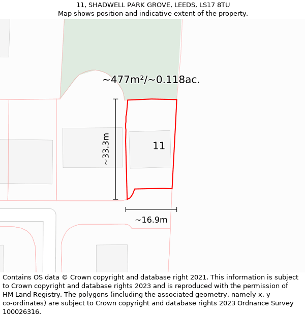 11, SHADWELL PARK GROVE, LEEDS, LS17 8TU: Plot and title map