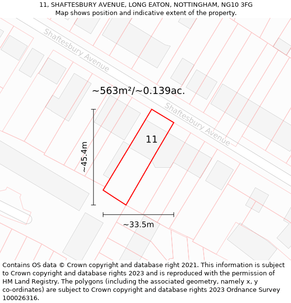 11, SHAFTESBURY AVENUE, LONG EATON, NOTTINGHAM, NG10 3FG: Plot and title map