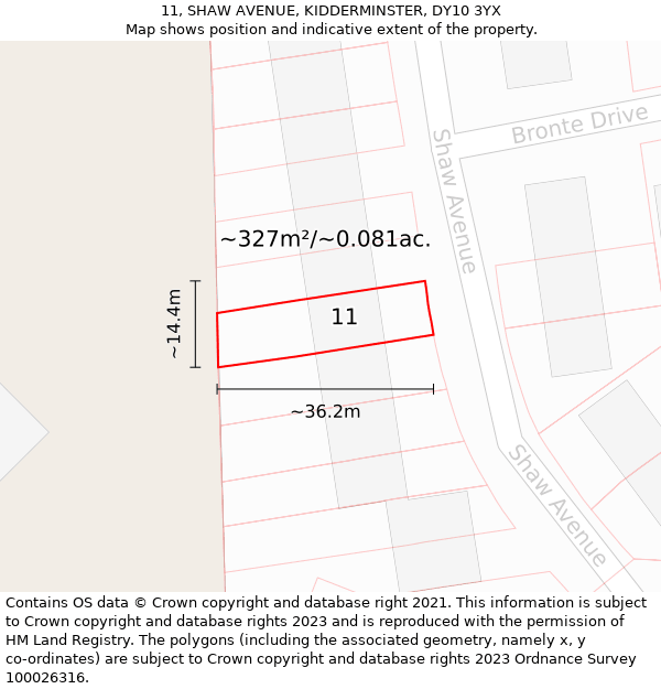 11, SHAW AVENUE, KIDDERMINSTER, DY10 3YX: Plot and title map