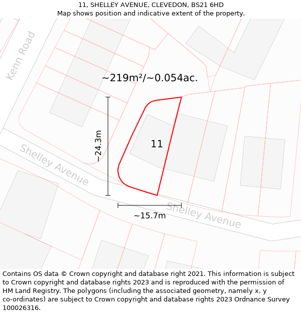 11, SHELLEY AVENUE, CLEVEDON, BS21 6HD: Plot and title map