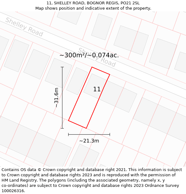 11, SHELLEY ROAD, BOGNOR REGIS, PO21 2SL: Plot and title map