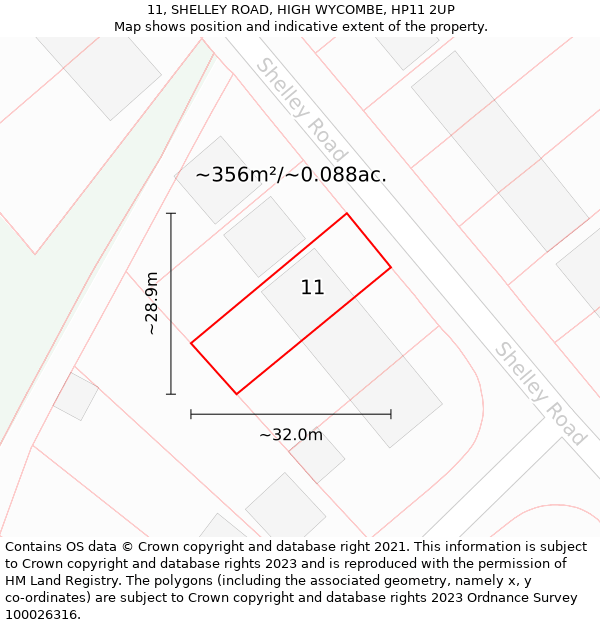 11, SHELLEY ROAD, HIGH WYCOMBE, HP11 2UP: Plot and title map