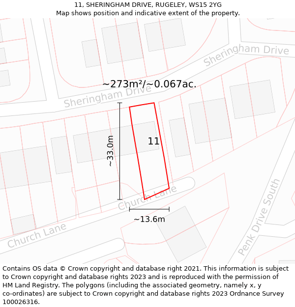 11, SHERINGHAM DRIVE, RUGELEY, WS15 2YG: Plot and title map
