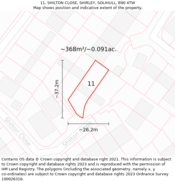 11, SHILTON CLOSE, SHIRLEY, SOLIHULL, B90 4TW: Plot and title map