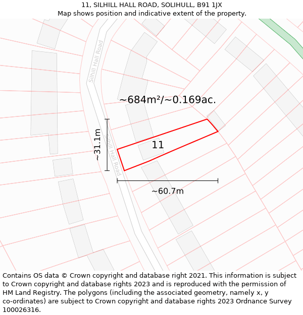 11, SILHILL HALL ROAD, SOLIHULL, B91 1JX: Plot and title map