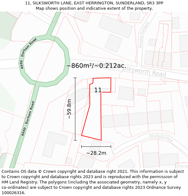 11, SILKSWORTH LANE, EAST HERRINGTON, SUNDERLAND, SR3 3PP: Plot and title map