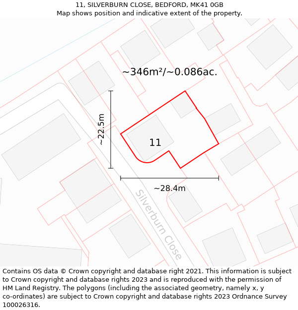 11, SILVERBURN CLOSE, BEDFORD, MK41 0GB: Plot and title map