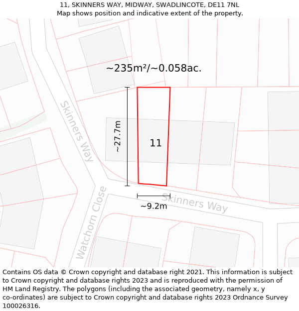 11, SKINNERS WAY, MIDWAY, SWADLINCOTE, DE11 7NL: Plot and title map