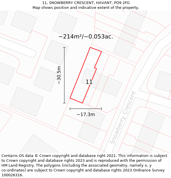 11, SNOWBERRY CRESCENT, HAVANT, PO9 2FG: Plot and title map