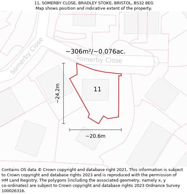 11, SOMERBY CLOSE, BRADLEY STOKE, BRISTOL, BS32 8EG: Plot and title map