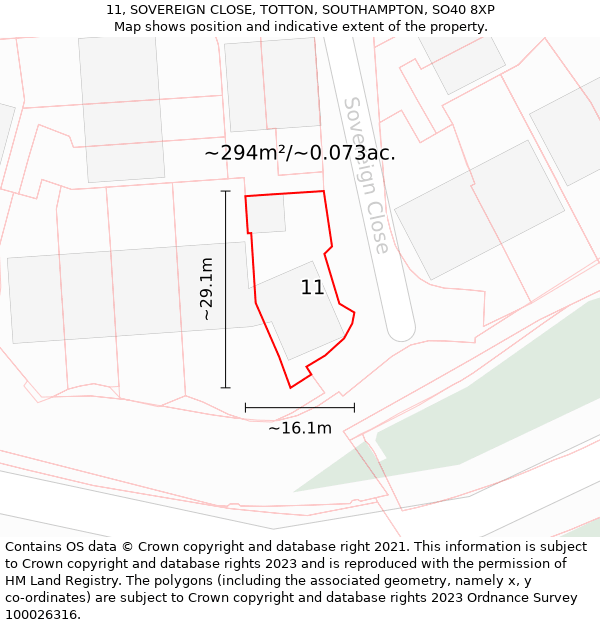 11, SOVEREIGN CLOSE, TOTTON, SOUTHAMPTON, SO40 8XP: Plot and title map