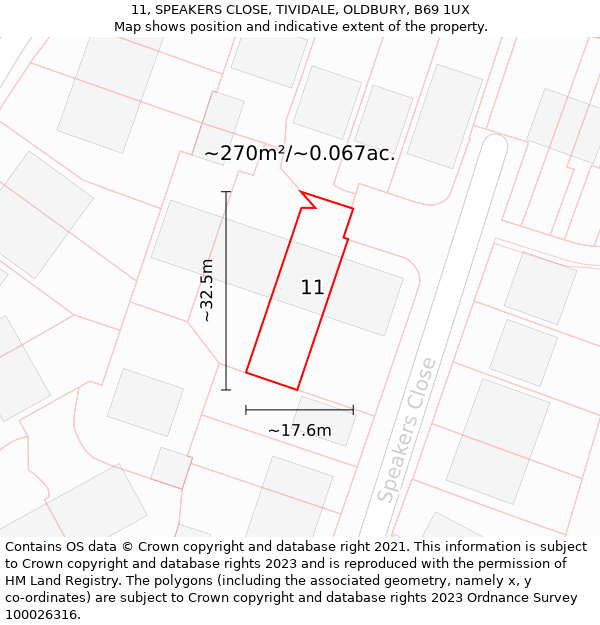 11, SPEAKERS CLOSE, TIVIDALE, OLDBURY, B69 1UX: Plot and title map