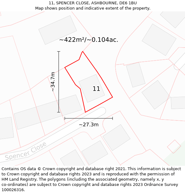 11, SPENCER CLOSE, ASHBOURNE, DE6 1BU: Plot and title map