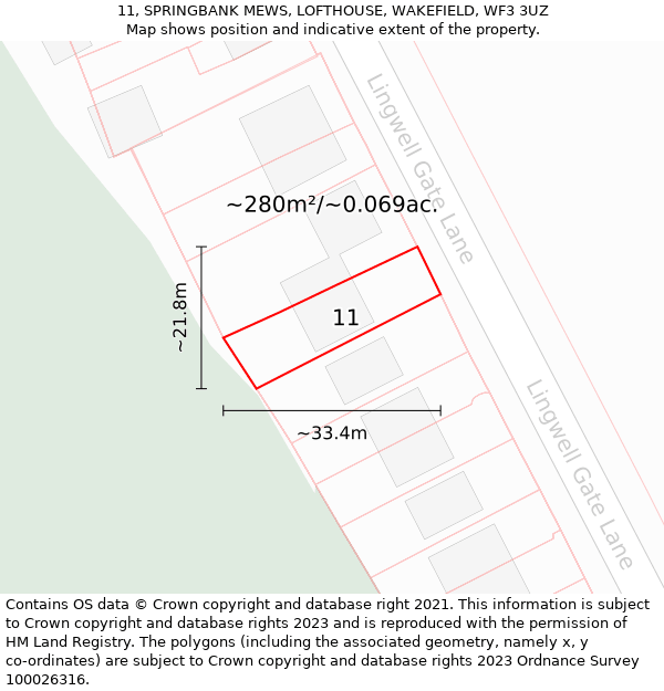 11, SPRINGBANK MEWS, LOFTHOUSE, WAKEFIELD, WF3 3UZ: Plot and title map