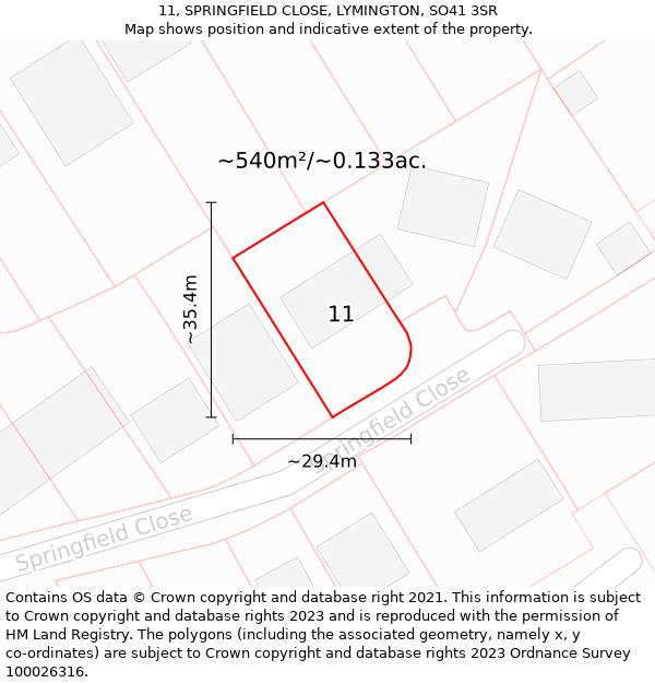 11, SPRINGFIELD CLOSE, LYMINGTON, SO41 3SR: Plot and title map