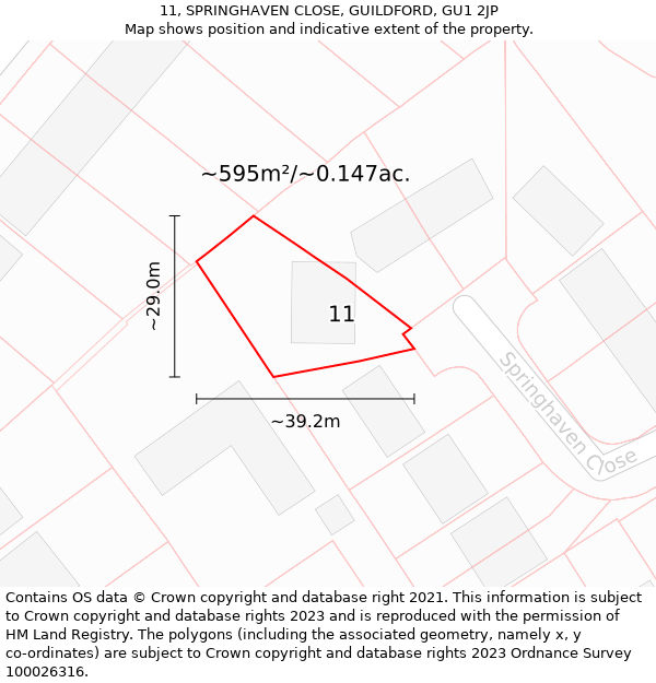 11, SPRINGHAVEN CLOSE, GUILDFORD, GU1 2JP: Plot and title map