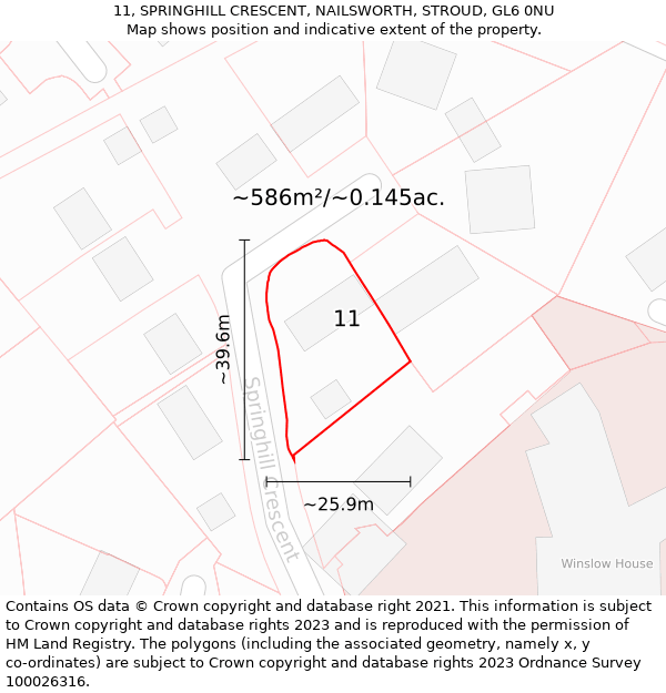 11, SPRINGHILL CRESCENT, NAILSWORTH, STROUD, GL6 0NU: Plot and title map