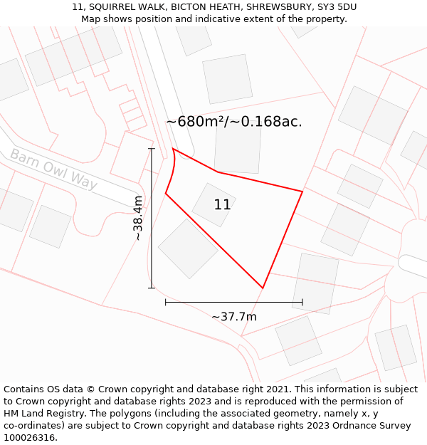 11, SQUIRREL WALK, BICTON HEATH, SHREWSBURY, SY3 5DU: Plot and title map