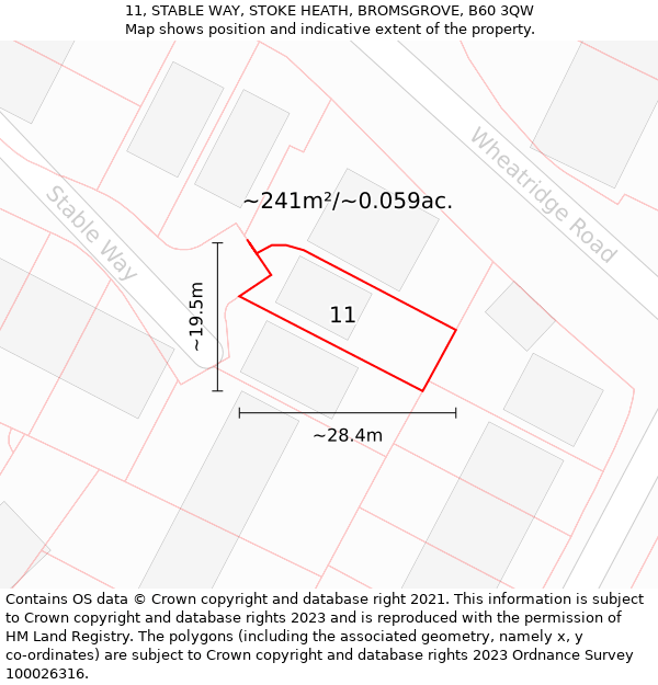 11, STABLE WAY, STOKE HEATH, BROMSGROVE, B60 3QW: Plot and title map