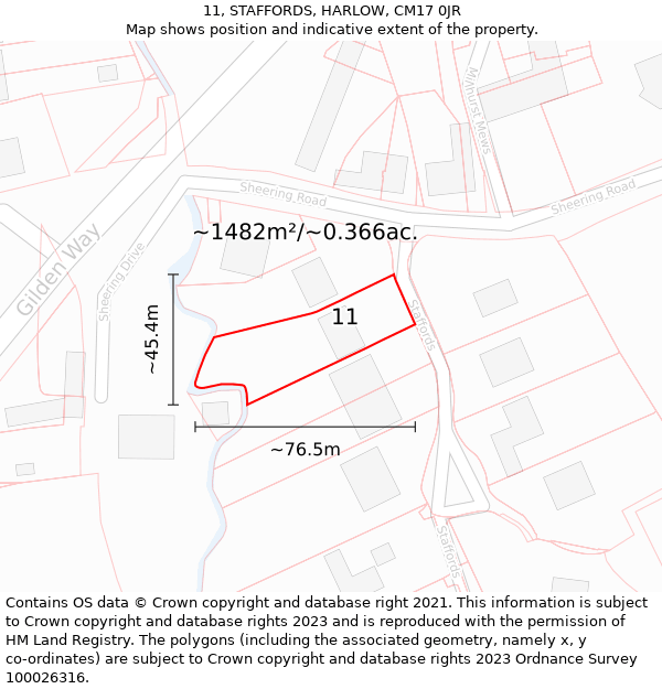 11, STAFFORDS, HARLOW, CM17 0JR: Plot and title map