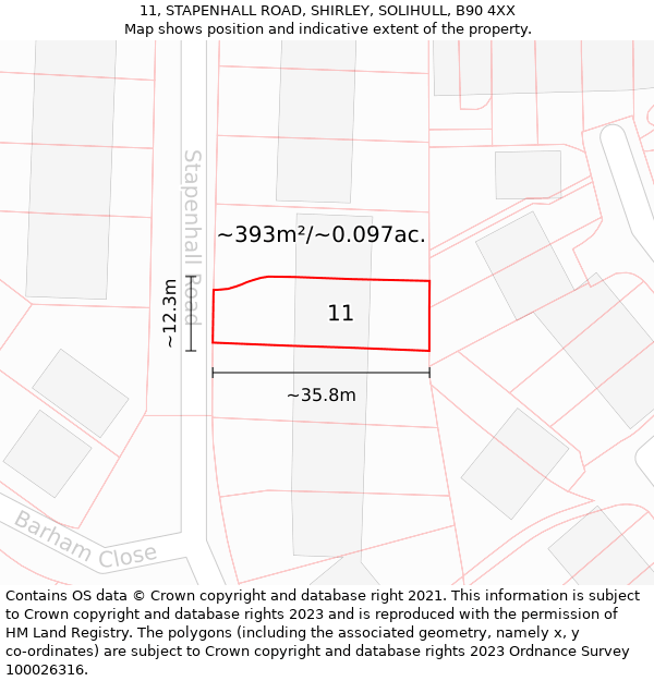 11, STAPENHALL ROAD, SHIRLEY, SOLIHULL, B90 4XX: Plot and title map