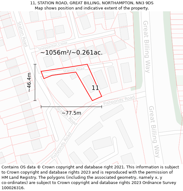 11, STATION ROAD, GREAT BILLING, NORTHAMPTON, NN3 9DS: Plot and title map