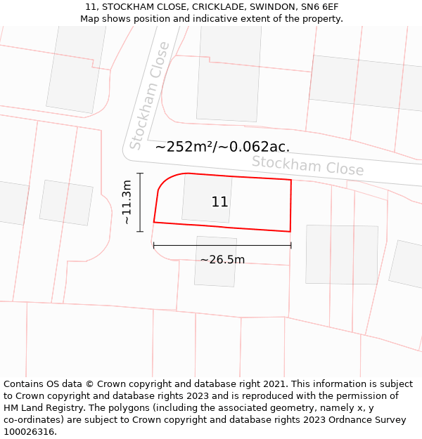 11, STOCKHAM CLOSE, CRICKLADE, SWINDON, SN6 6EF: Plot and title map