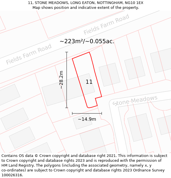 11, STONE MEADOWS, LONG EATON, NOTTINGHAM, NG10 1EX: Plot and title map