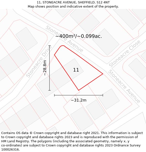 11, STONEACRE AVENUE, SHEFFIELD, S12 4NT: Plot and title map