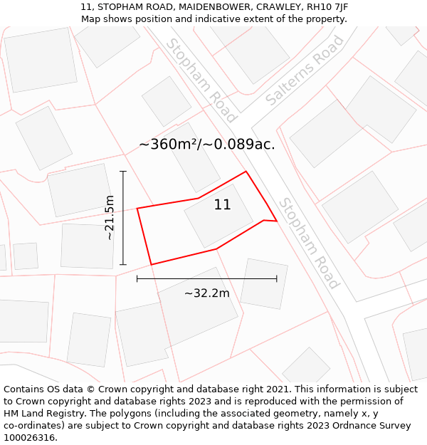 11, STOPHAM ROAD, MAIDENBOWER, CRAWLEY, RH10 7JF: Plot and title map