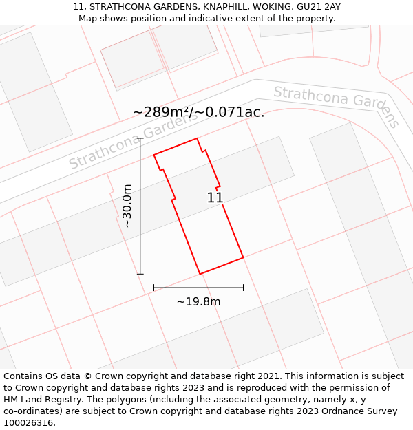 11, STRATHCONA GARDENS, KNAPHILL, WOKING, GU21 2AY: Plot and title map