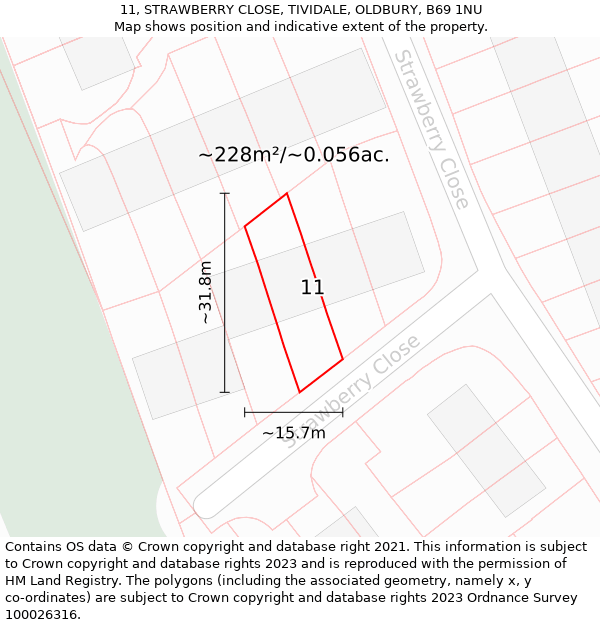 11, STRAWBERRY CLOSE, TIVIDALE, OLDBURY, B69 1NU: Plot and title map