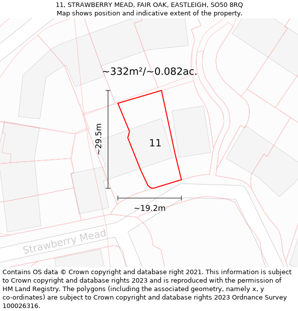 11, STRAWBERRY MEAD, FAIR OAK, EASTLEIGH, SO50 8RQ: Plot and title map