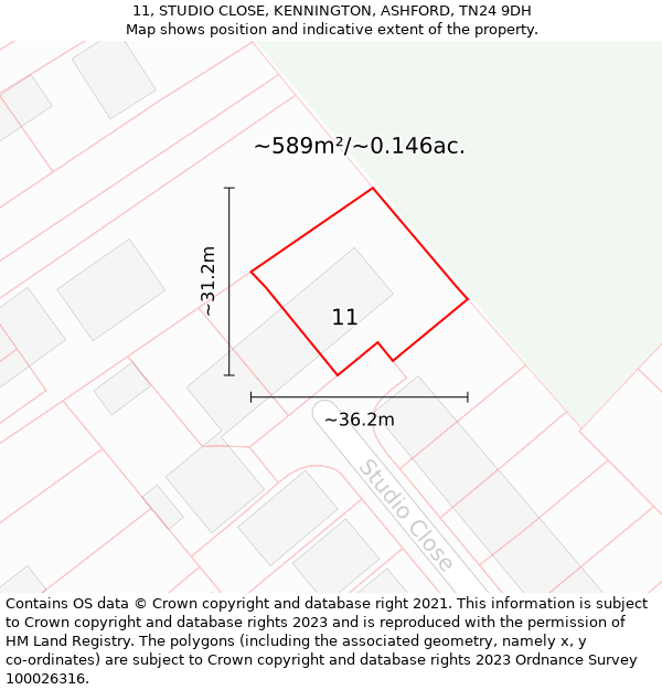 11, STUDIO CLOSE, KENNINGTON, ASHFORD, TN24 9DH: Plot and title map