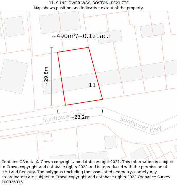 11, SUNFLOWER WAY, BOSTON, PE21 7TE: Plot and title map