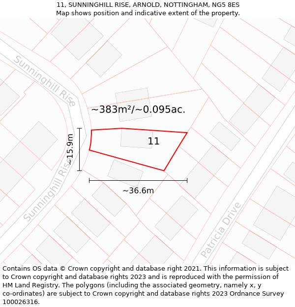 11, SUNNINGHILL RISE, ARNOLD, NOTTINGHAM, NG5 8ES: Plot and title map