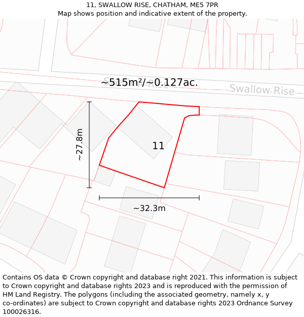 11, SWALLOW RISE, CHATHAM, ME5 7PR: Plot and title map