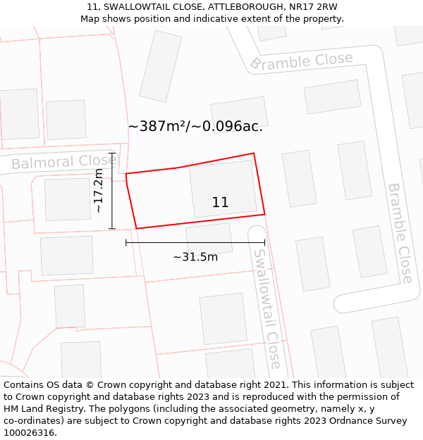 11, SWALLOWTAIL CLOSE, ATTLEBOROUGH, NR17 2RW: Plot and title map