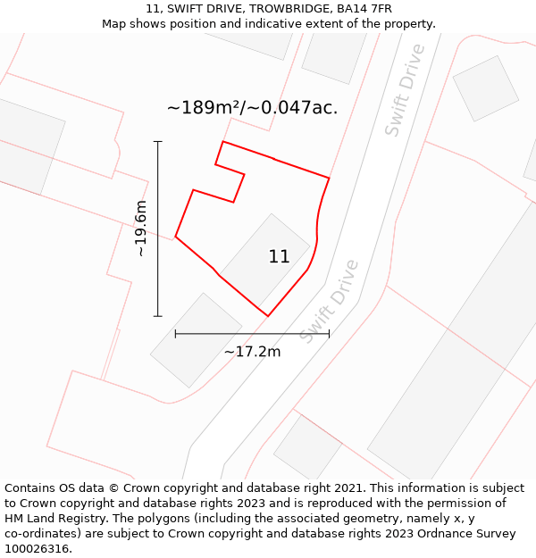 11, SWIFT DRIVE, TROWBRIDGE, BA14 7FR: Plot and title map